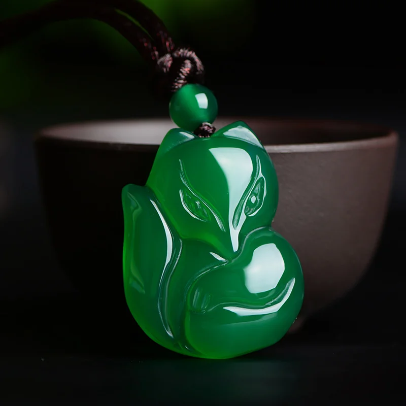 

Real chalcedony white green pendant necklace fox jade pendants necklaces gift for men women jade jewelry