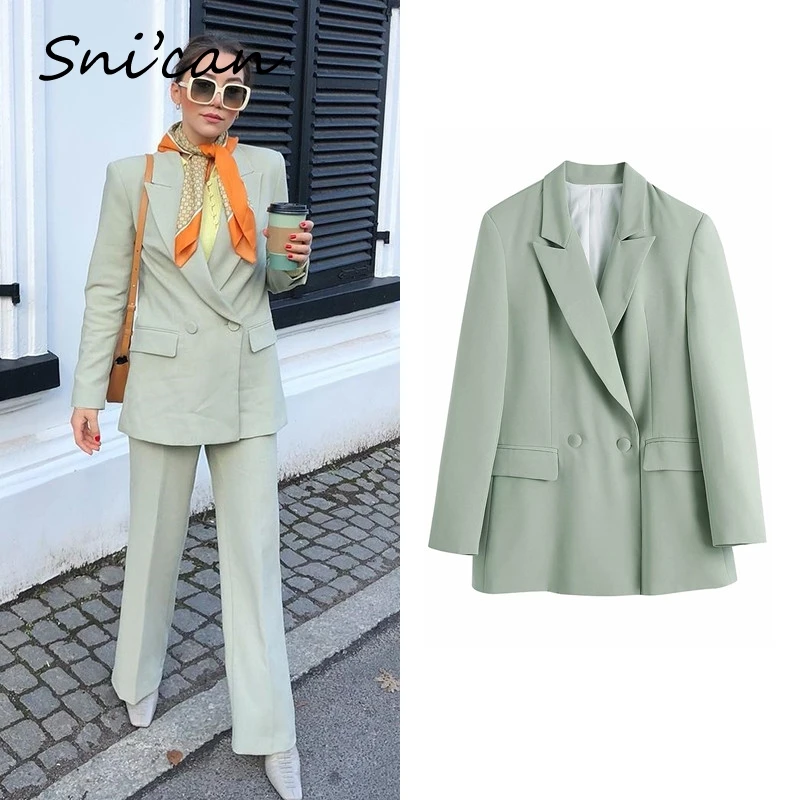 

Snican Spring Solid Doube Breasted Jacket Coat Fashion Office Ladies Casual Outfits Uniform Chic Female Tops za 2021 Women New