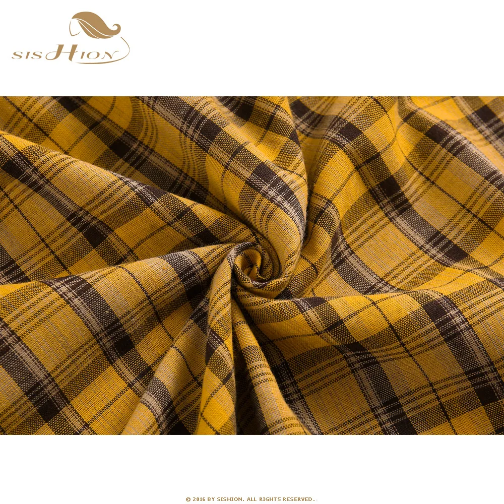 

Sleeveless Sexy Cotton Dress VD1506 Yellow A Line Plaid Dress Plus Size Elegant 50s Vintage Dress