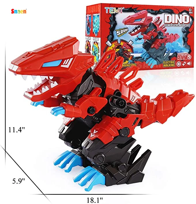 

DIY Assemble Electronic Robotic T-rex Building Play Set 3D Tyrannosaurus Rex Model W/Roaring Sound STEM Gift for Boys & Girls