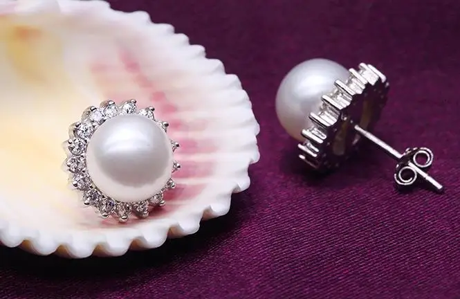 

gorgeous 10-11mm south sea round white pearl earring 925s