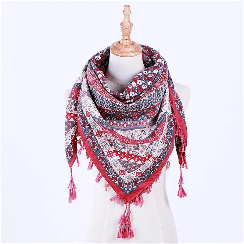 Женский зимний треугольный шарф yrret теплый квадратный хлопковый с принтом