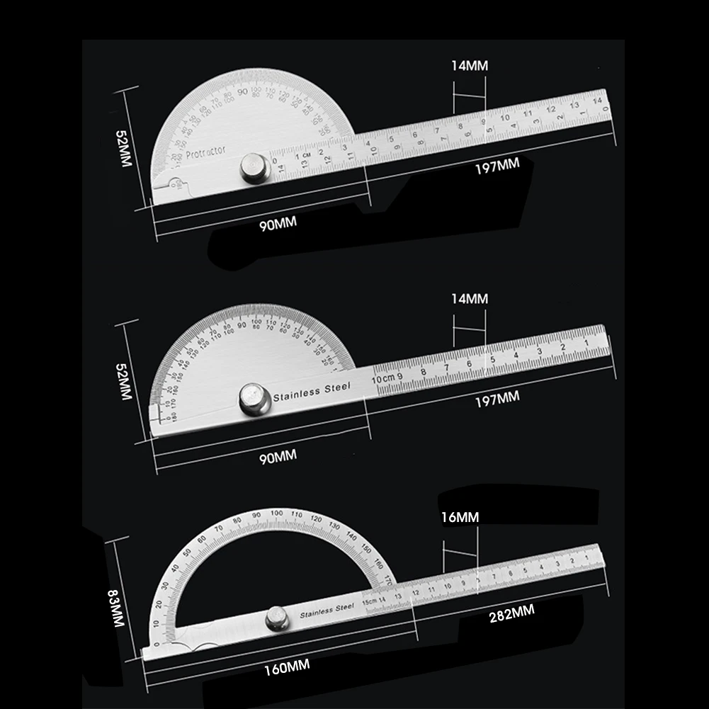 

180 Degree Protractor Stainless Steel Angle Gauge Adjustable Multifunction Semicircle Straight Ruler Mathematics Measuring tool