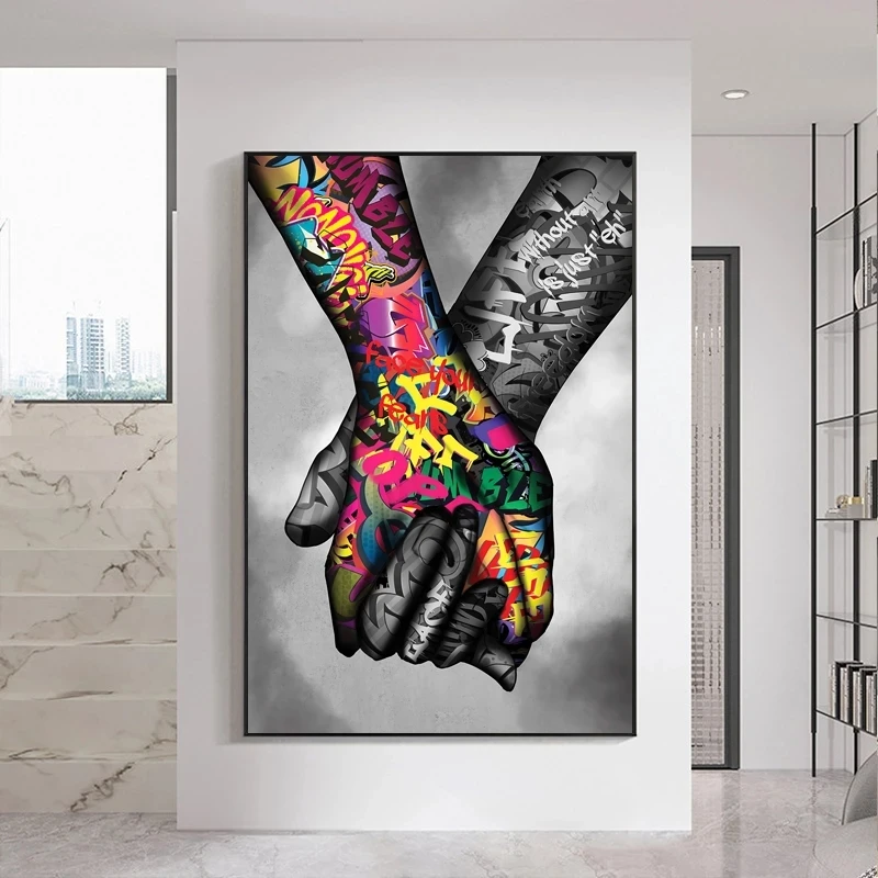 

Lover Hands Street Graffiti Art Canvas Painting Posters and Prints Gesture Wall Art Pictures for Living Room Home Decor Cuadros