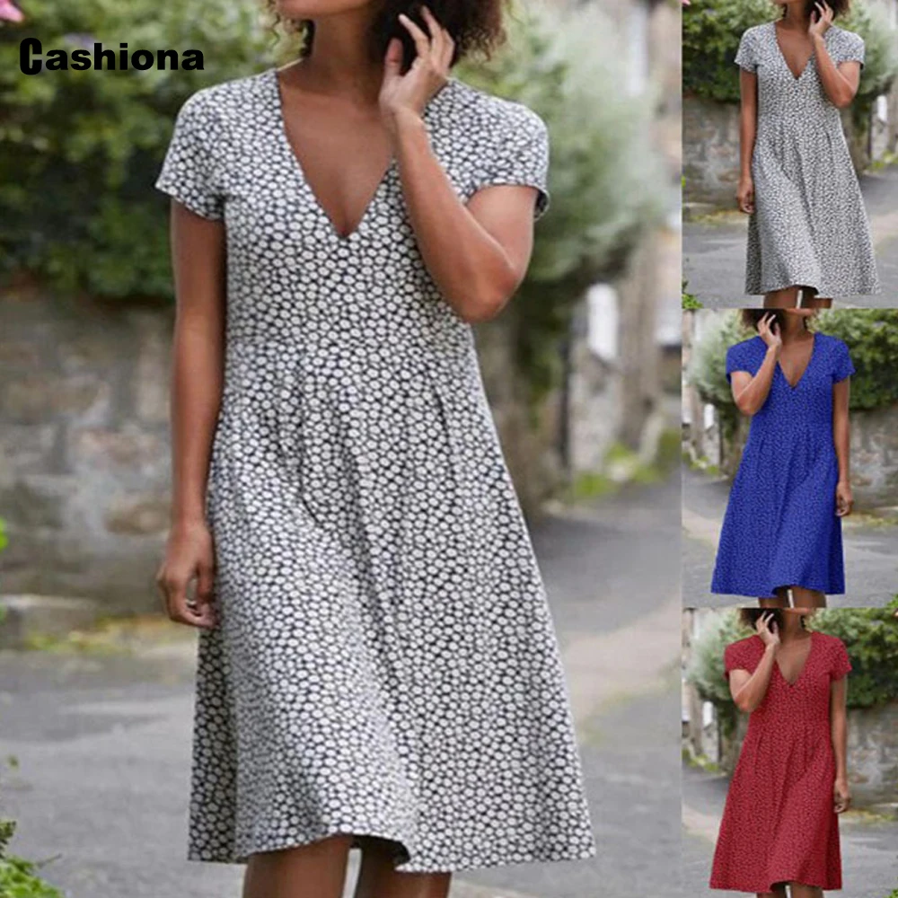

Cashiona Plus size Women Knee-Lengh Dress Vintage Flower Print Summer Beach Dress 2021 New Bohemian Loose Dresses Femme 4xl 5xl