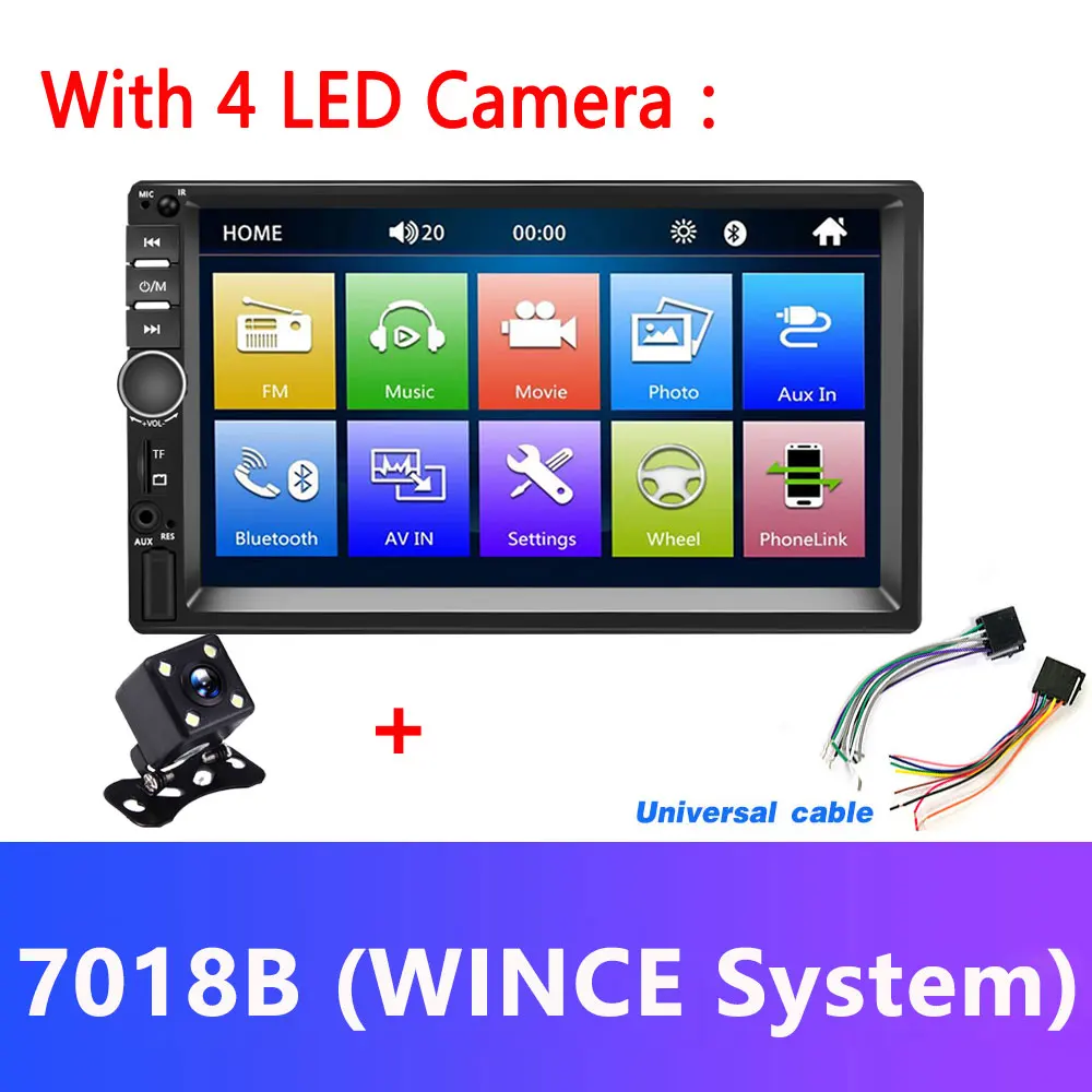 7018B and Camera Podofo Android 8,1 2 Din автомобильное радио ram 2GB+ rom 32GB Android 7 ''2Din Универсальное автомобильное радио Авторадио gps мультимедийный блок плеер - Цвет: 7018B and Camera