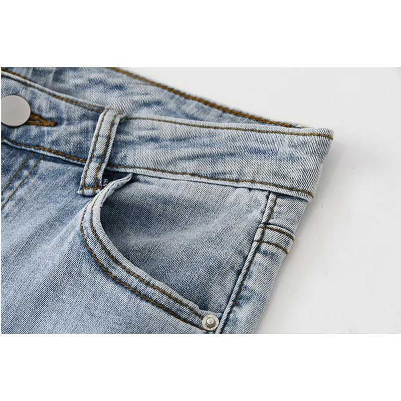

Hole Jeans With Rough Edge Women Skinny High Waist Casuaul 2021 Summer New Korean Solid Color Denim Flare Cropped Pants Female