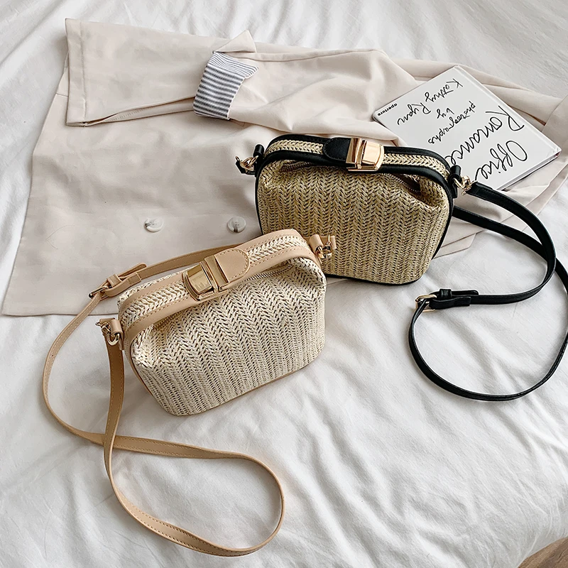 Сумки на плечо женская Соломенная Сумка мини квадратная дизайнерская маленькая