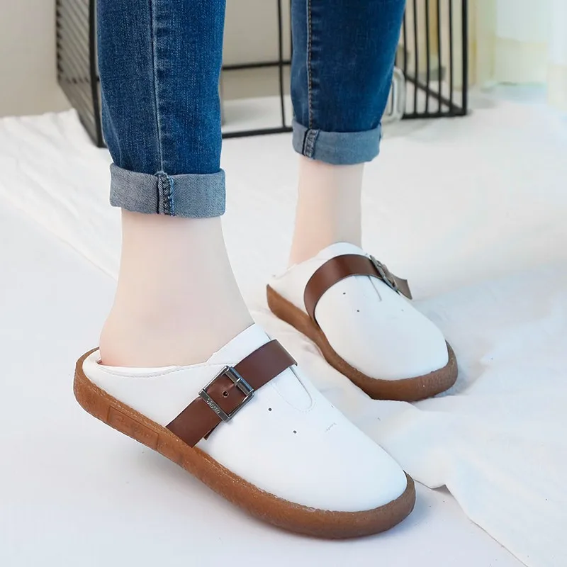 

2019 New Plus Size Oxfords For Women Shoes Leather Brogues Flats Female Slip On Buckle Casual Shoes Woman Ladies Shoes Creepers