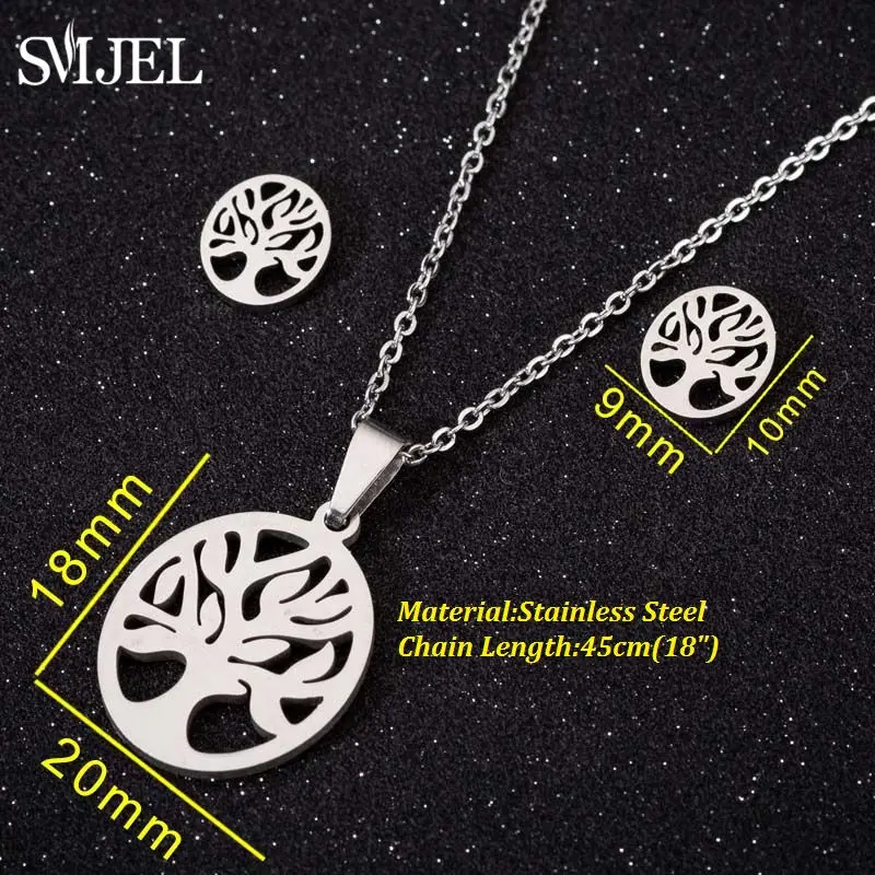 Колье SMJEL 2019 ожерелья с деревом жизни из нержавеющей стали круглой подвеской для