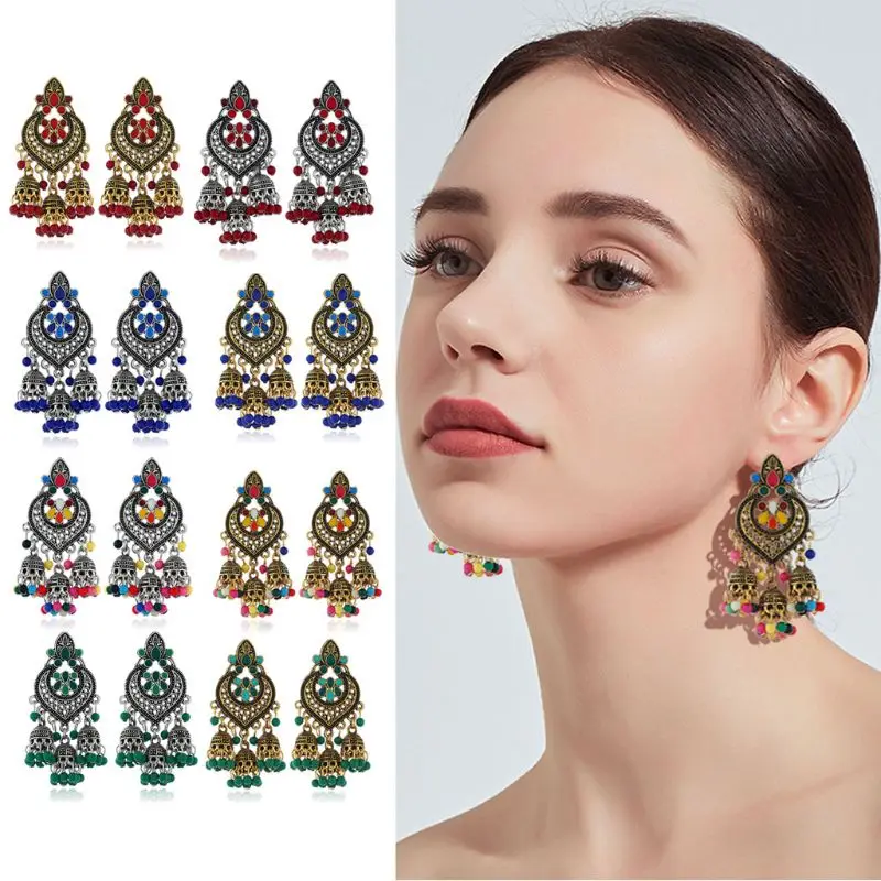 

Retro Indian Bollywood Kundan Jhumka Jhumki Drop Earrings Gypsy Fashion Jewelry E56A