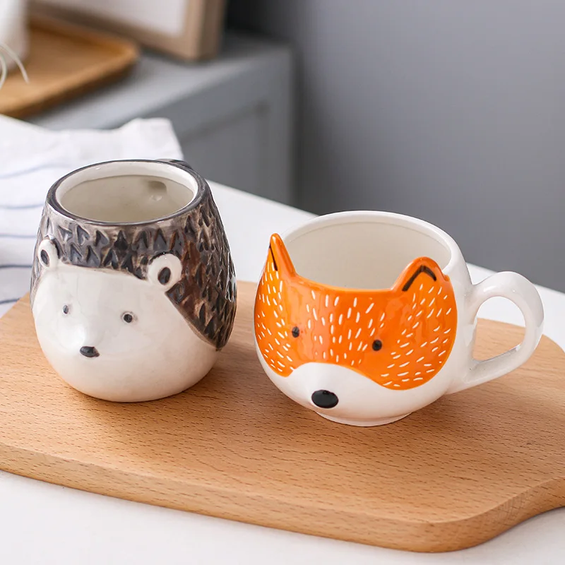 

Ceramic Creative Coffee Cup Cute Animal 3D Fox Cow Panda Large Capacity Cartoon Breakfast Milk Drinking Mugs and Cups