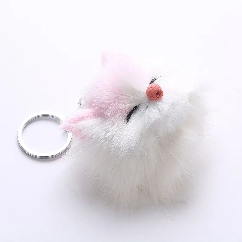 

Lovely Sleeping Smile Cat Pompom Bags Keychain Keyring Top Cute Fur Ball Pendants Car Key Chain Accessories Jewelry New Fashion