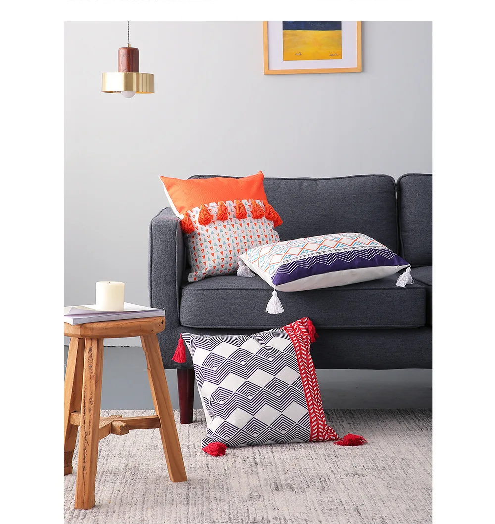 Геометрическая наволочка Подушка с кисточкой тканая Крышка для украшения дома