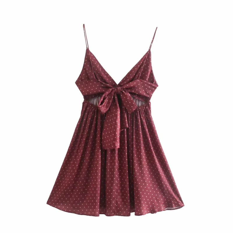 

Za 2021 Polka Dot Summer Straps Dress Women Backless Elastic Party Dress Cut Out Mini Dresses Woman Pleated Sexy Vestidos