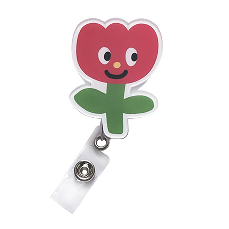 

2021 Mini Color Cartoon Little Flower Doctor And Nurse Badge Work Card Holder Retractable Easy Pull Buckle Badge Clip 6 Styles