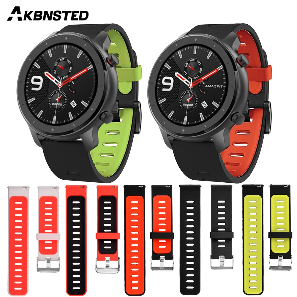 

AKBNSTED 22MM Silicone Watch Strap For Xiaomi Amazfit GTR 47MM/Stratos 2/Pace/Huawei Watch GT2 Replacement Smart Watch Wristband