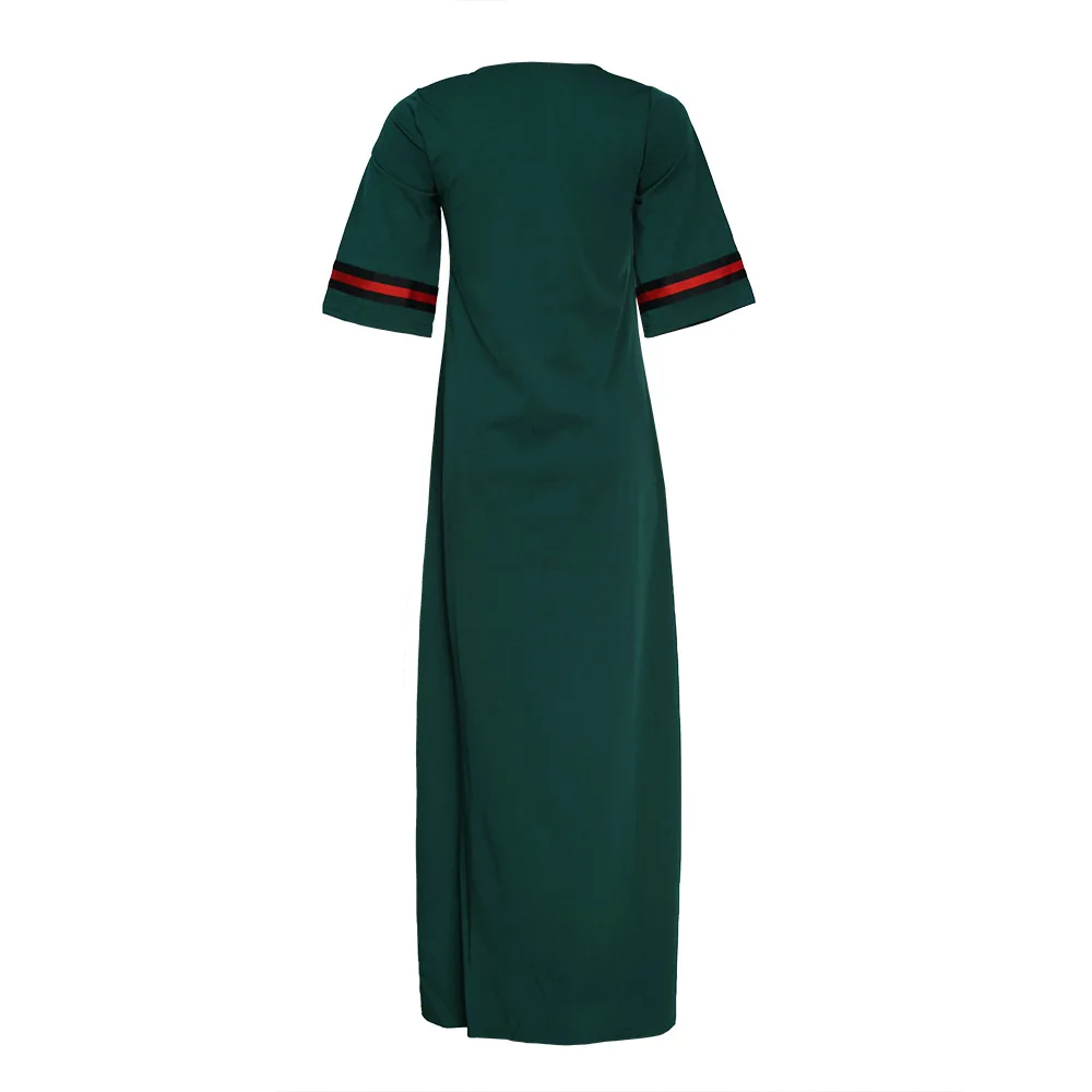 

New Dress Plus Size Women O-Neck Half Sleeves Ribbon Patchwork Sexy Floor-Length Loose Long Dress110#