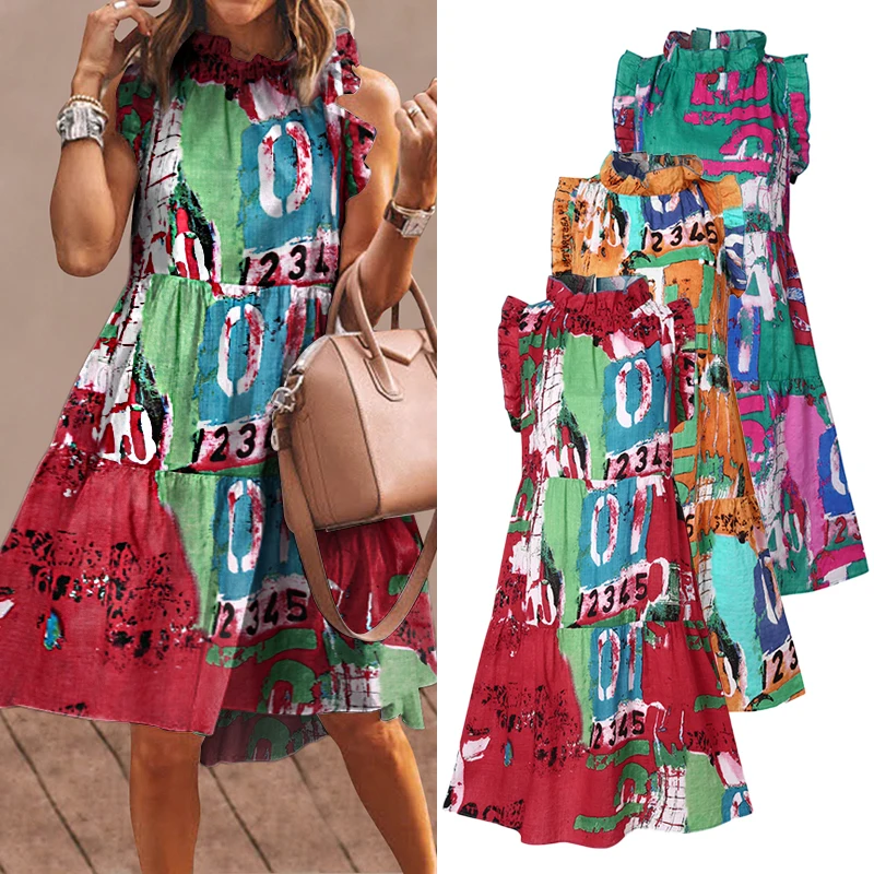

Summer Short Dress Women Sexy Sleeveless Ruffled Dress Beach Holiday Sundress Bohemian Vestidos Robe Femme Plus Size Dress