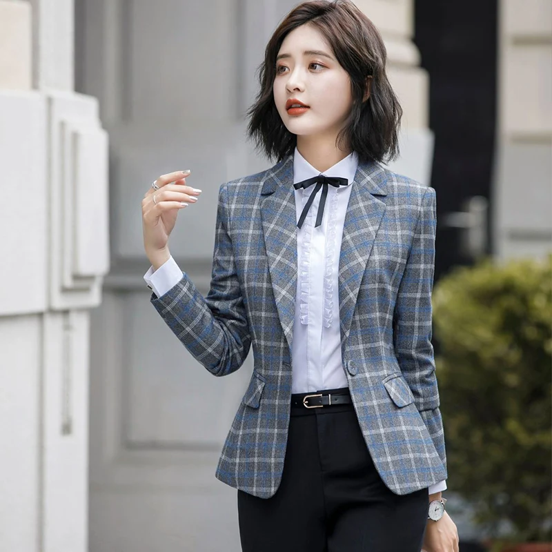 Женский блейзер в клетку с карманами Fanco мягкий и удобный офисный пиджак