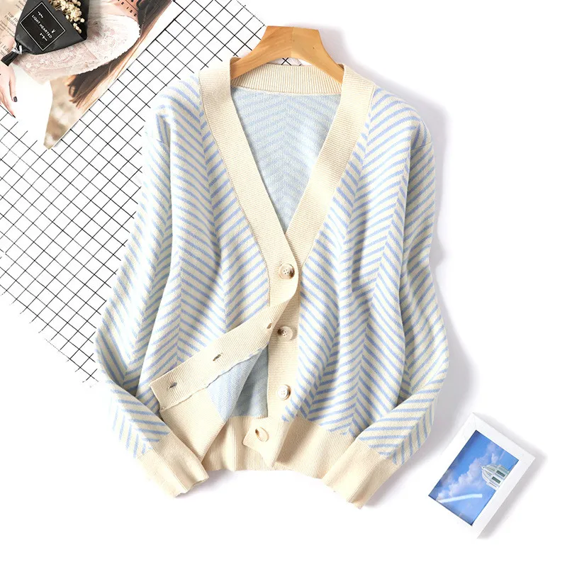 Женский кардиган в Корейском стиле свитер с длинными рукавами и V-образным