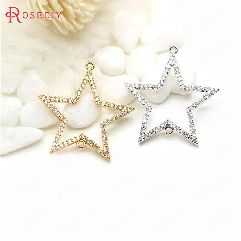 

(F287)2 pieces 19-20mm High Quality Gold Color Plated Brass with Zircon Connect Star Charms Diy Jewelry Findings Accessories