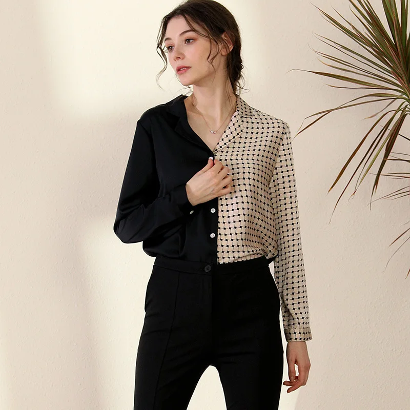 women tops and blouses black beige polka dot floral high quality 2020 summer office shirts long sleeve casual sexy plus size