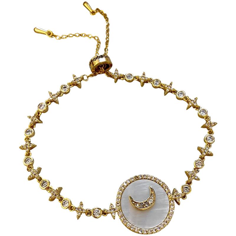

Alloy Shell Bracelets for Women French Court Style with Shiny Zirconia Moon Pendant Adjustable Chain Bracelet Fashion Jewelry