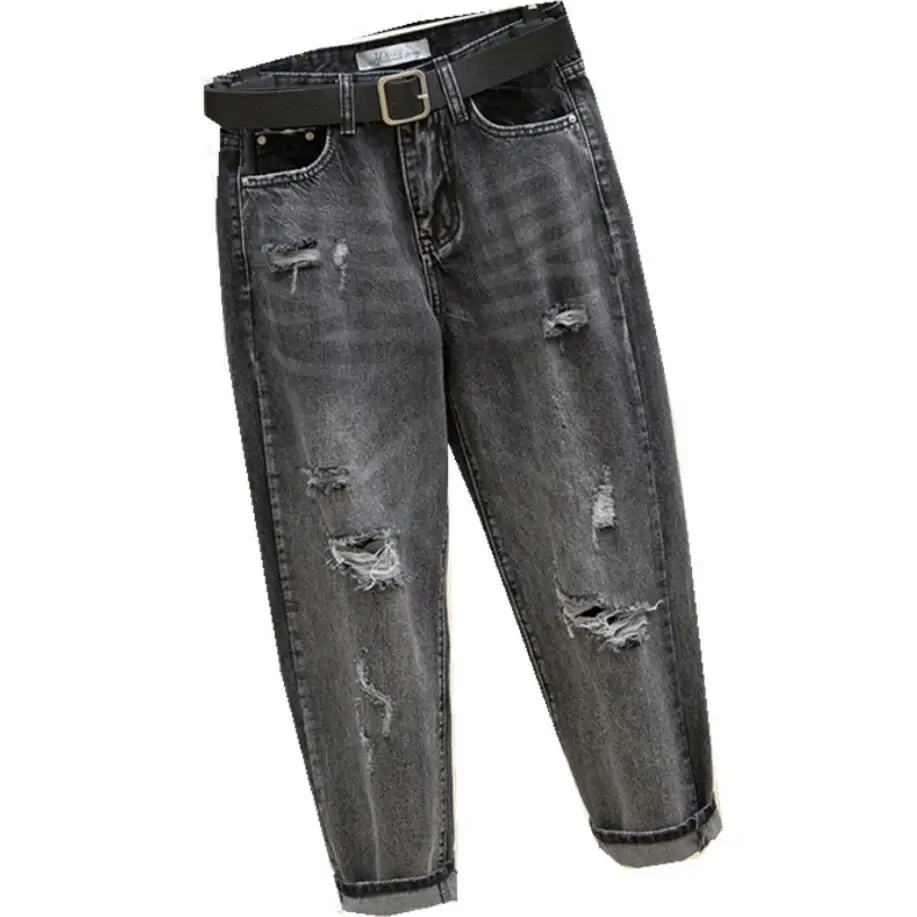 

High Waist Jeans Pants Women Bf Spring Autumn Large Size Loose Harem Pants Female Hole Denim Trousers Oversize r163