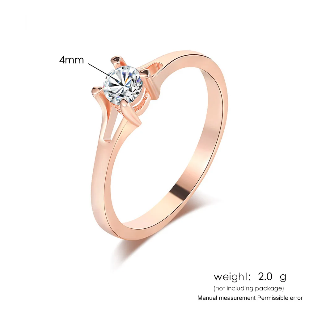 Simple Classic Dainty Rings For Women Four Claws Mini Cubic Zirconia Rose White Gold Color Birthday Gift Fashion Jewelry KCR231 | Украшения