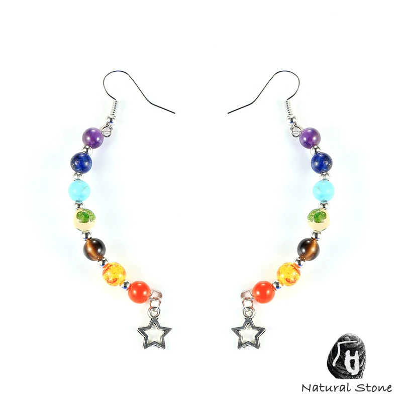 Женские серьги из натурального камня 7 чакр висячие с пирсингом длинные обручи