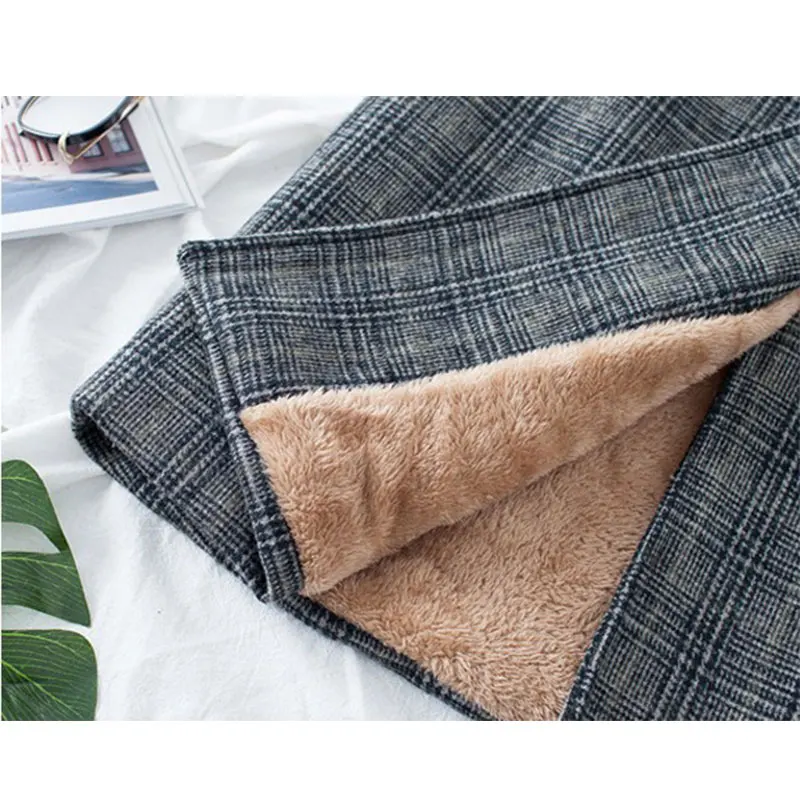

Women's Plaid Velvet Thick Woolen Jacket Thicken Fleece Long Wool Coats Female 2020 Winter Spring Korean Loose Warm Coat Outwear