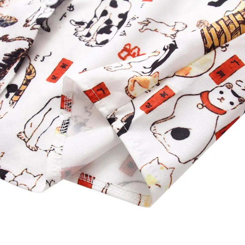 

2019 Fashion Women Long Sleeve Lapel Blouse Blusas Vintage Cartoon Print Tops Casual Loose Chiffon Womens Tops And Blouses