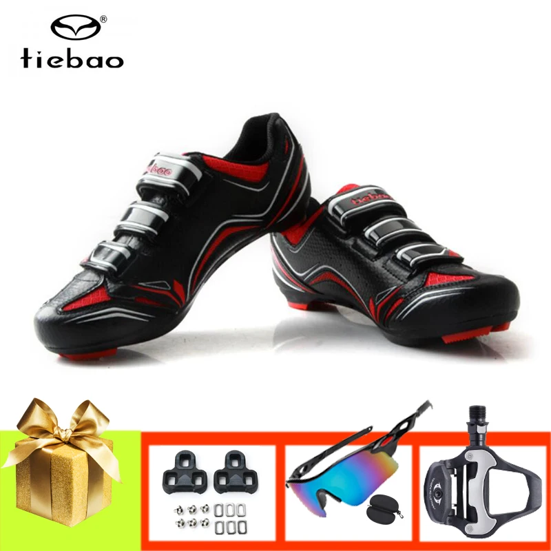 Tiebao Professional Cycling Shoes Road Bicycle Sneakers Add Pedals Sunglasses Breathable Self-locking Outdoor Sports Flat Shoes