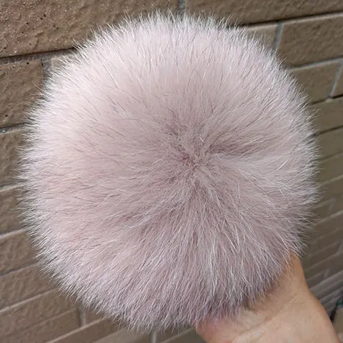 Skin Pink-Buttons Отборные мягкие гладкие длинные струящиеся волосы 13-15 см/5,1-5,9 дюймов роскошный супер большой натуральный шарик из меха лисы с пряжками для женщин детей шляпа - Цвет: Skin Pink-Buttons