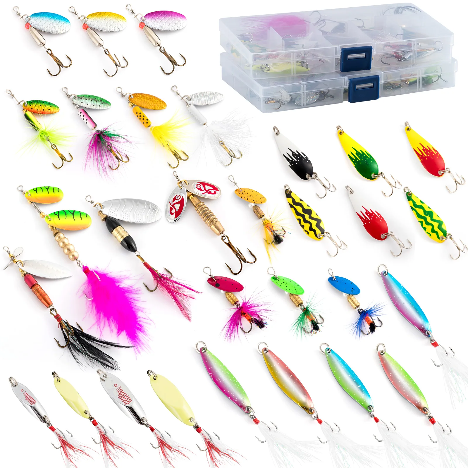 

30pcs Fishing Spinner Lure Metal Spoon Sequin Blade Wobbler Spinning Trolling Spinnerbait Crankbait Bass Trout Walleye Pike