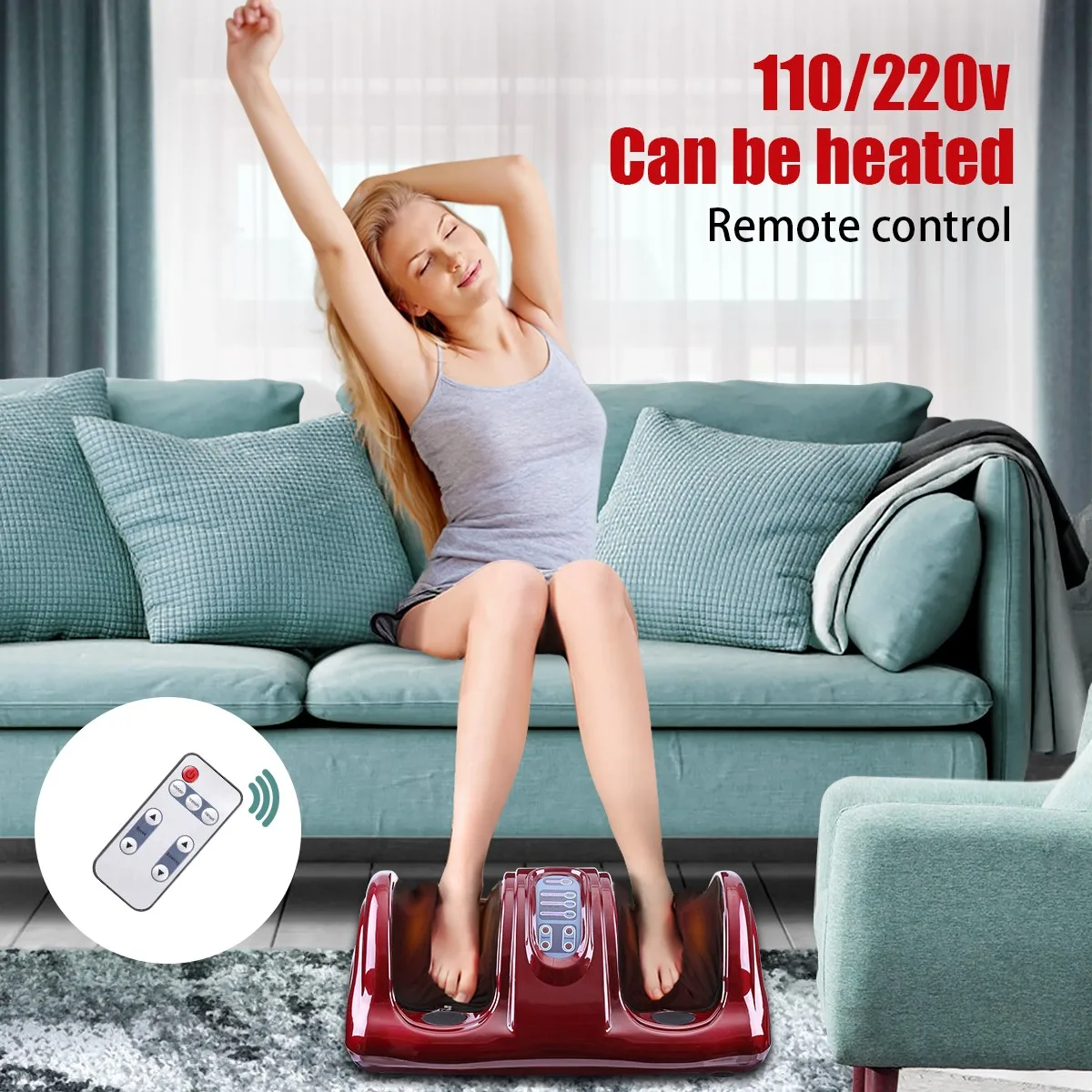 220V Foot Massager Electric Heating Foot Body Leg Massager Shiatsu Kneading Roller Vibrator Machine Reflexology Calf Leg Relax