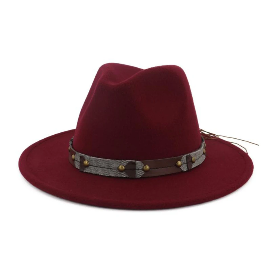 burgundy fedoras BUTTERMERE, фетровые шляпы с большими полями, женские, синие, твидовые, фетровые шляпы, женские, одноцветные, на каждый день, шапки со свининой, для осени и зимы, женские, джазовые шапки - Цвет: burgundy fedoras