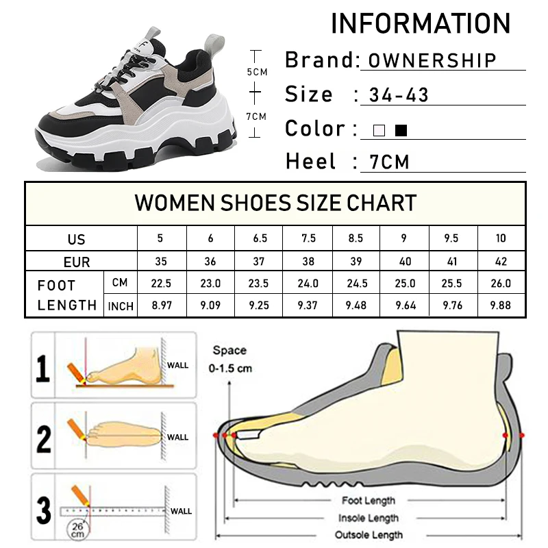 

Women Sneakers Women's Lace Fashion Breathable Platform Thick Bottom Female Casual Black White Shoes Up Vulcanized Drop Shipping