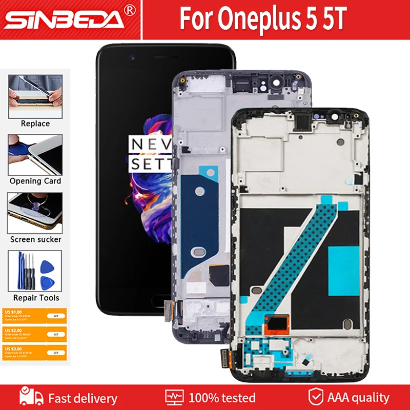 ЖК дисплей AAA для OnePlus 5 5T кодирующий преобразователь сенсорного экрана в сборе