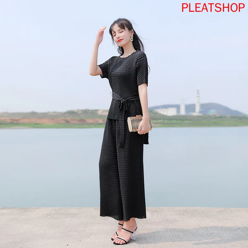 

Miyake Loose L Pleated Women's Clothing Irregular Summer New Korean Tide Fashion Two Piece Suit 2 Piece Set Women Clothes