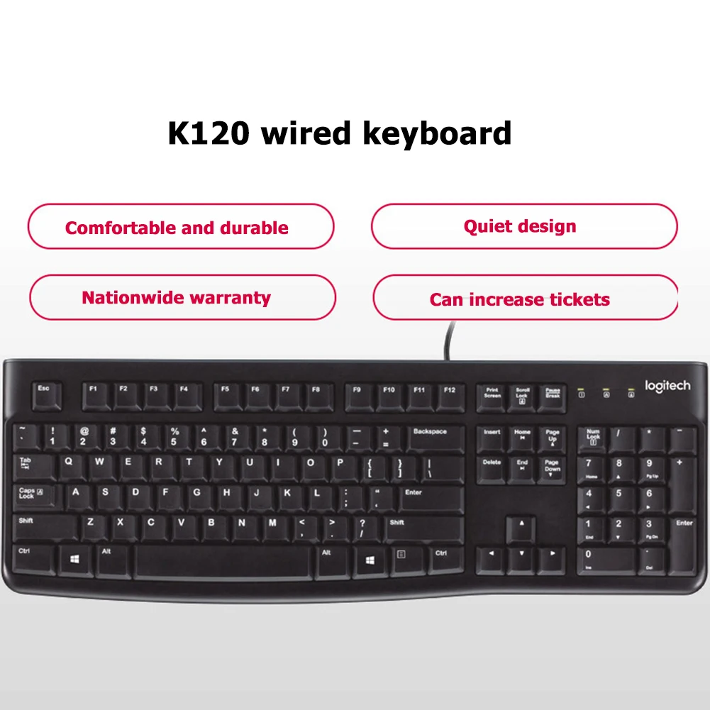 Ультратонкая Проводная клавиатура Logitech K120 104 клавиш настольный ПК компьютер