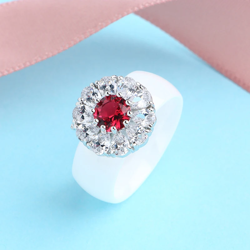Большой Crystsal Для женщин кольца красный, белый с украшением в виде кристаллов CZ Свадебные Керамика кольца никогда не выцветает здоровый Керамика, ювелирное изделие в подарок для Для женщин