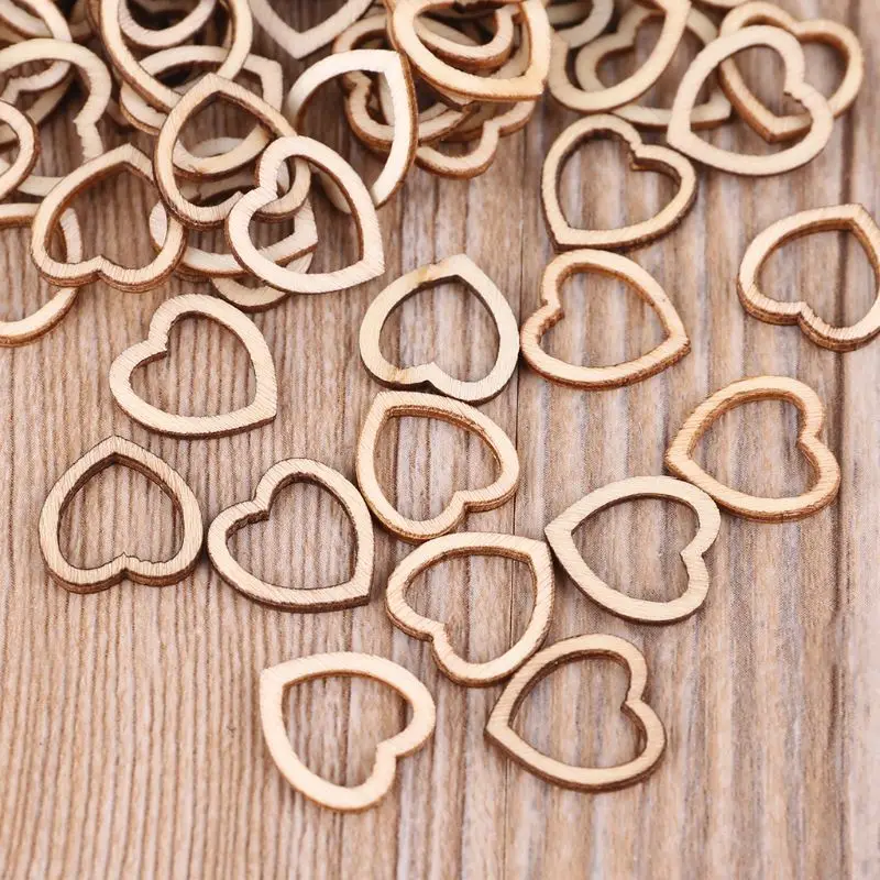 

100pcs Hollow Heart Shape Wooden Embellishments Handmade DIY Carfts Scrapbooking
