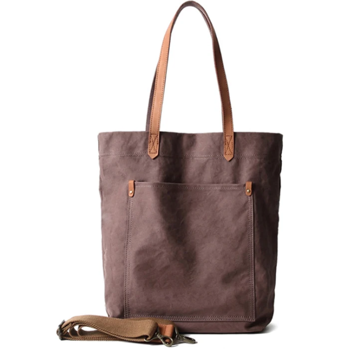 Brown Retro Women Canvas Cotton Shoulder bag, High quality girl's crossbody bags with premium leather handle and Large Capcity - Цвет: Brown