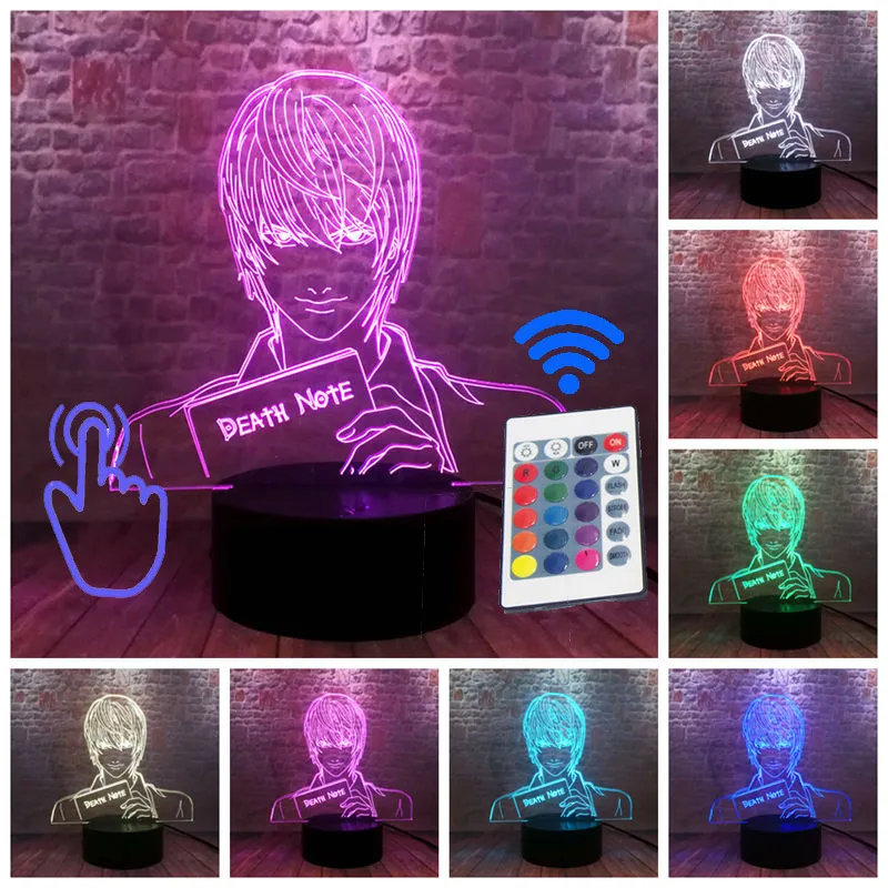 Remoter and Touch Светящаяся модель мультфильма 3D иллюзия светодиодный светильник 7 цветов меняющийся ночник Япония Манга Death Note L Аниме Figma игрушки - Цвет: Remoter and Touch