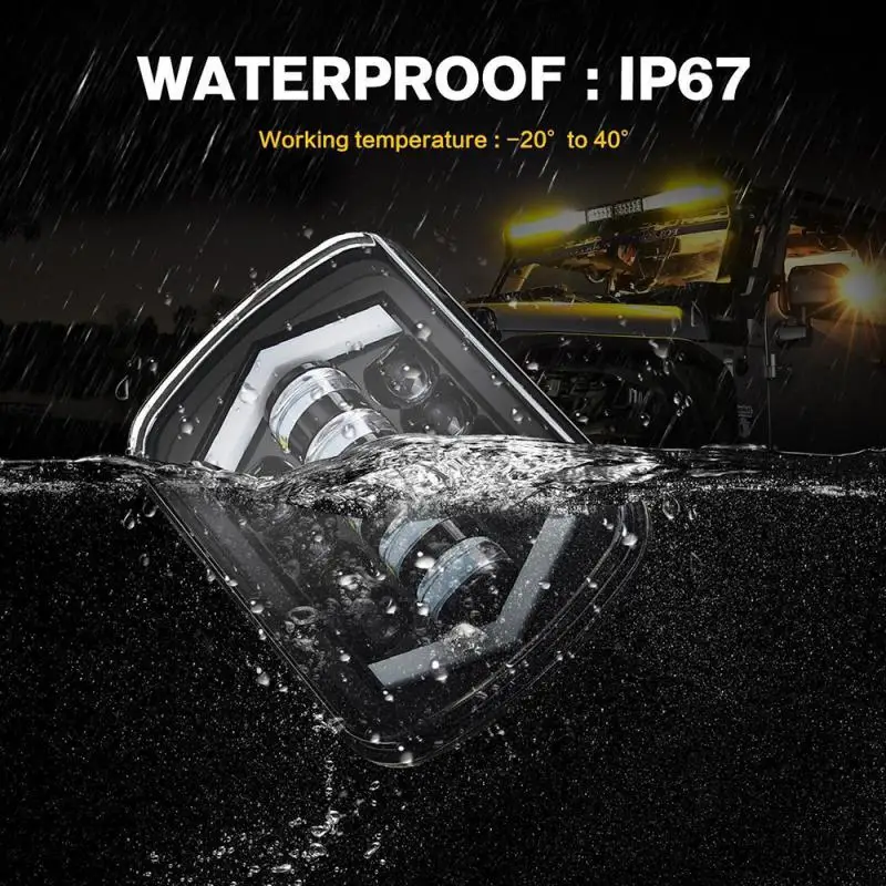 

55W 7x6" 5X7" LED Projector Headlight Hi-Lo Beam Halo DRL Off-Road Vehicle Truck Motorcycle 6000K Headlamp