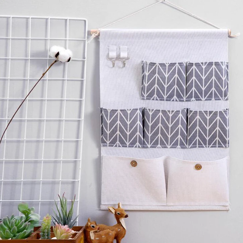 7 Pockets Cotton Linen Wall Pouch Waterproof Hanging Sundries Storage Bag Home Mounted Wardrobe Cosmetics Toys Organizer | Дом и сад
