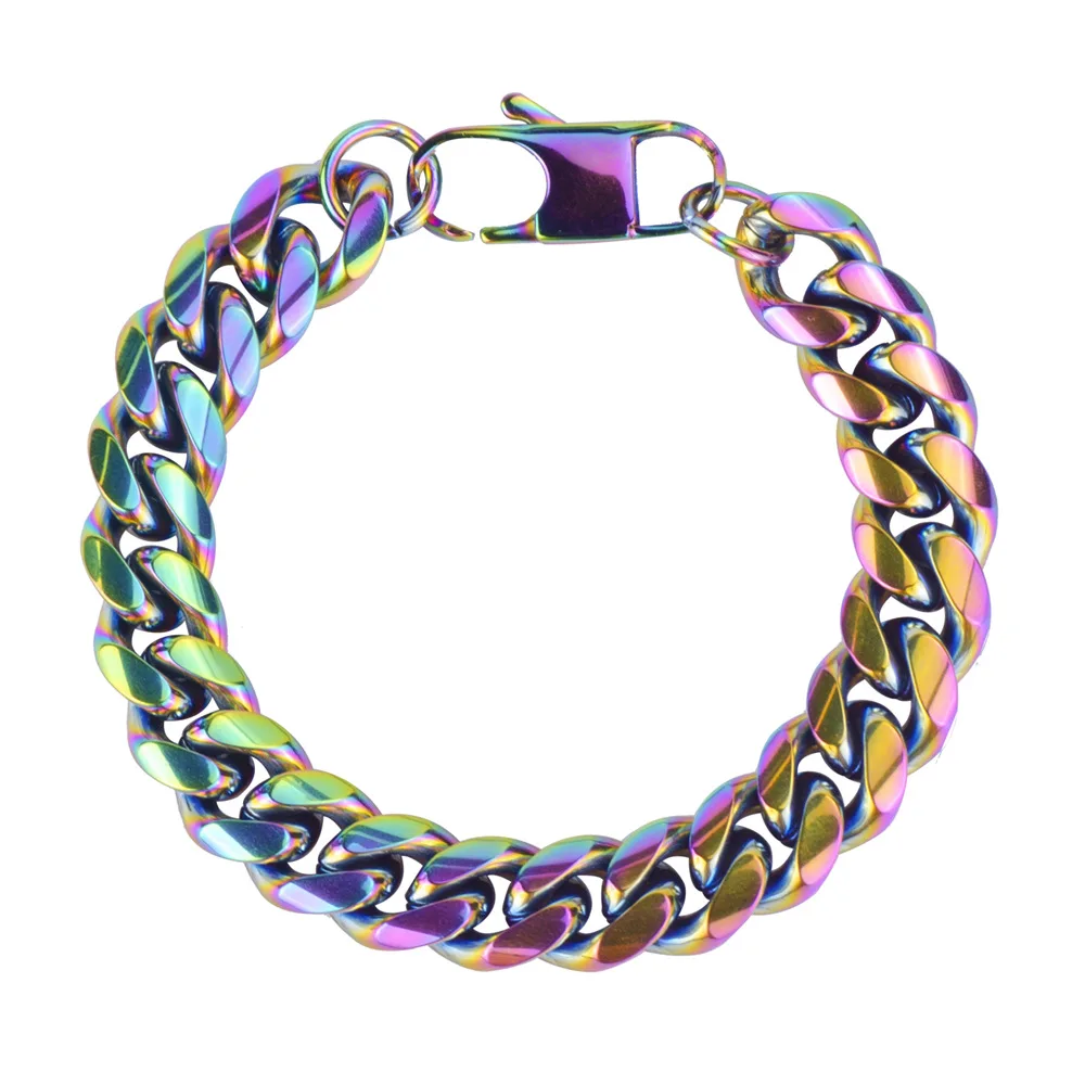 

Colorful Rainbow Cuban Chain Bracelet for Men Women 12MM Width Stainless Steel Never Fade Hip Hop Punk Male Jewelry Gifts