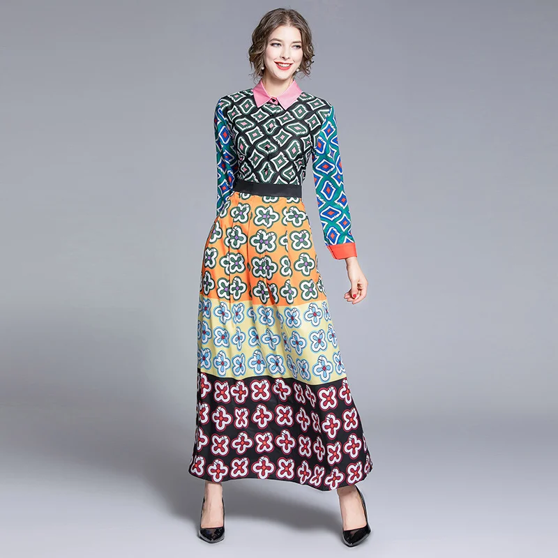 

DROWYD Fashion Print Pleated Boho Party Maxi Dress Women Winter Long-sleeved Long Dress Elegant Retro Nightclub Dresses Vestidos